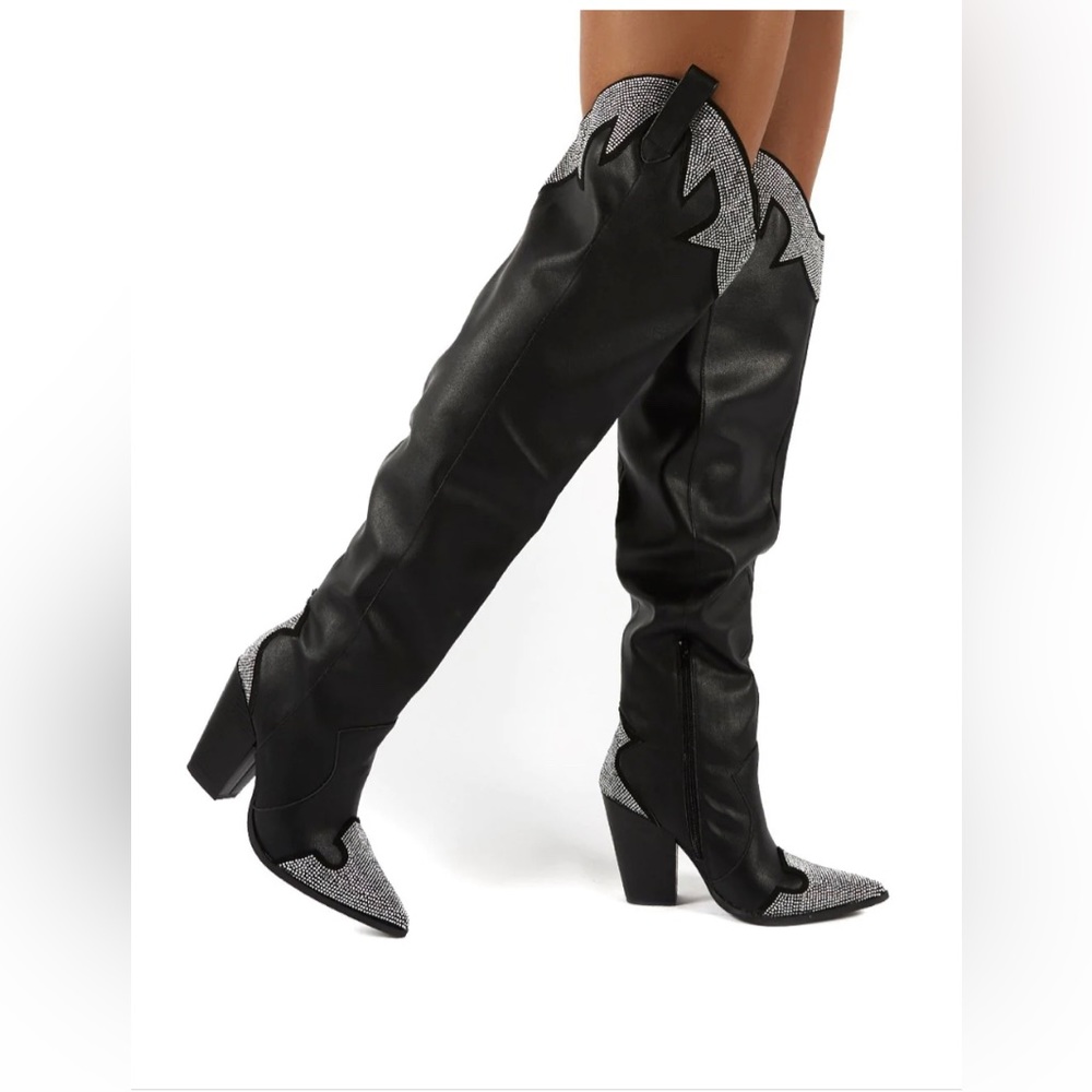 Rhinestone thigh high cowboy boots